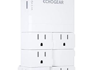 ECHOGEAR Wall Outlet with USB Ports & Surge Protection - Power & Protect 8 Devices with 6 Rotating AC Plugs & 2 USB Ports - Includes 1x USB-C Port & 1x USB-A Port - White
