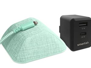 Smartish Cable Wrangler - Magnetic Cable Manager for Desk Or Nightstand [Includes 6ft Lightning Fast Charging Cable and 2 Port USB-A & USB-C Wall Charger] - Teal Me More