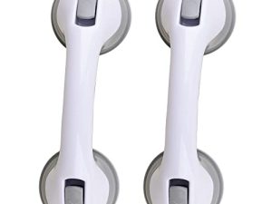 (2 Pack) Shower Handle 12 inch Grab Bars for Bathtubs and Showers Suction Grab Bar Bathroom Bathtub Bath Handles Handicap Elderly Seniors Safety Cup Grip Non Slip - ONLY for Tiles Glass & Hard Plastic