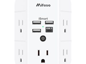 Wall Outlet Extender with USB Ports Outlet Splitter Surge Protector USB Wall Charger with 5 Outlet Extender and 3 USB Ports 1 USB C Outlet 3-Sided Power Strip Multi Plug Outlets