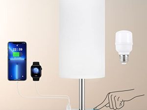 White Touch Bedside Table Lamps - Small Bedroom Lamps with USB-C and USB Charging Ports