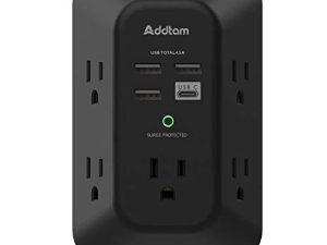 USB Wall Charger Surge Protector - Addtam 5 Outlet Extender with 4 USB Charging Ports ( 1 USB C)