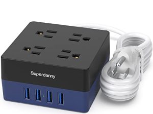USB Power Strip Surge Protector - SUPERDANNY Mountable Charging Station with 4 Widely Spaced AC Outlets & 4 Smart USB Ports