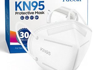 KN95 Face Mask 30pcs Disposable Face Masks Individual Packed Safety 5 Layers Breathable Cup Dust Masks Filtration>95% for Adults Men Women(White)