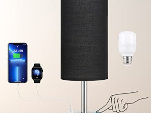 Black Touch Bedroom Table Lamps - Nightstand Lamp with USB-C and USB Charging Ports
