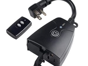 HBN Outdoor Indoor Wireless Remote Control Dual 3-Prong Outlet Weatherproof Heavy Duty 15 A Compact 2 Grounded Outlets with Remote 6-inch Cord 100ft Range ETL Listed (Battery Included)