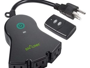 BN-LINK Outdoor Indoor Wireless Remote Control 3-Prong Outlet Weather Proof Heavy Duty 15 AMP Compact (Black) 3 Grounded Outlets with Remote 6-inch Cord 100ft Range ETL Listed (Battery Included)