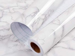 11.8"x78.7" Glossy Marble Paper Granite Grey/White Roll Kitchen Countertop Cabinet Furniture Refurbishment Thick Wallpaper PVC Easy Removable Upgrade