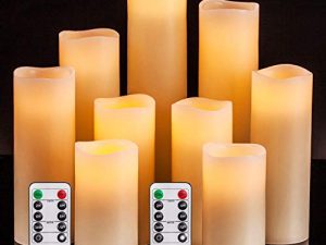Flameless Flickering Battery Operated Candles 4" 5" 6" 7" 8" 9" Set of 9 Ivory Real Wax Pillar LED Candles with 10-Key Remote and Cycling 24 Hours Timer (Ivory 9 Pack)
