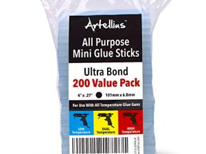 Artellius Mini Hot Glue Gun Sticks (Huge Bulk Pack of 200) 4" and 0.27 Diameter - Compatible with Most Glue Guns