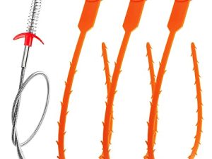 Forliver Snake Drain Hair Drain Clog Remover Cleaning Tool Pipe Snake Shower drain with 25 Inch 3 Packs Plastic sink snake & 1 Pack Drain Relief Tool for Kitchen Sink Bath Tub Bathroom(3+1)
