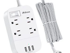 Power Strip Long Extension Cord - 10Ft Braided Extension Cord with Flat Plug