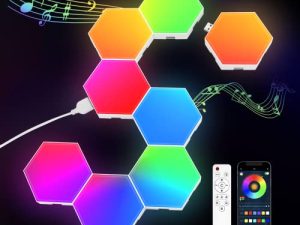 JIMIMORO 8 Pack Hexagon Light Panels - Smart RGB Hexagon LED Lights Wall Lights with APP & Remote Control Cool Music Sync Gaming Lights Tile Light for Living Room