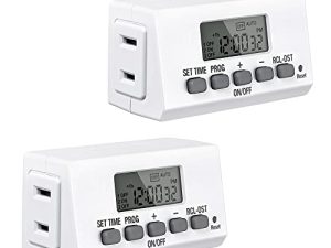 BN-LINK Digital Timer Outlet 24-Hour Programmable Digital Outlet Timer 2 Pack 2 On/Off Programs 2-Prong Mini Indoor Easy Set Stackable Plug-in for Lights Lamps Fans Accurate 8A/1000W 1/3HP