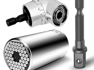 Multi-function 7mm-19mm Ratchet Universal Sockets Metric Wrench Power Drill Adapter Set and 105 Degree Right Angle Extension Power Screwdriver Drill Attachment 1/4" Drive 6mm Hex Magnetic Bit