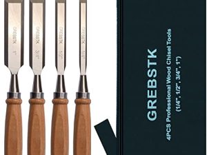 GREBSTK 4PCS Professional Wood Chisel Tool Sets Sturdy Chrome Vanadium Steel Chisel