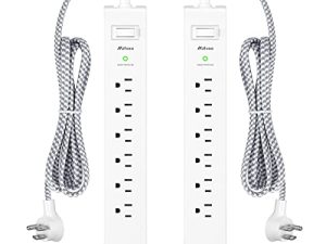 2 Pack Power Strip Surge Protector - 6 Outlets 2 USB Ports 5Ft Long Extension Cords