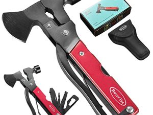 RoverTac Multitool Hatchet Camping Tool Accessories Survival Axe Gear Unique Gifts for Men Women Dad Husband 14 in 1 Multi Tool Axe Saw Knife Hammer Pliers Screwdrivers Bottle Opener Durable Sheath