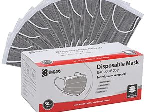 bigox Disposable Face Masks Individually Wrapped 50 Pack Grey