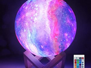 NSL Lighting Moon Lamp Lava Lamp Night Light Galaxy Lamp16 LED Colors with Wooden Stand & Remote/Touch Control and USB Rechargeable Gifts for Girls Boys Women Birthday Anniversary 5.9 inch