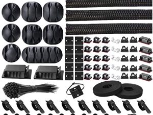 Cord Management Organizer Kit 4 Cable Sleeve Split with 41Self Adhesive Cable Clips Holder