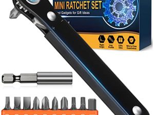 Right Angle Screwdriver Stocking Stuffers - Mini Ratcheting 90 Degree Offset Screwdriver Bit Set EDC Gear Pocket Screwdriver Low Profile Ratchet for Small Corners Sewing Machine Tool Gifts Men Women