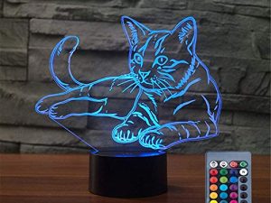 Christmas Gift Pet Cat 3D Illusion Birthday Present Beside Table Lamp