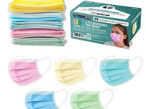 TCP Global Salon World Safety - Kids Face Masks 3-Ply Protective PPE (5 Colors) Disposable Children's Size