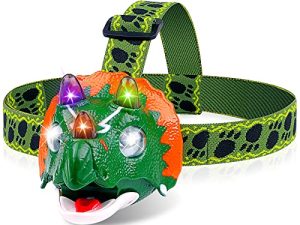 Triceratops LED Headlamp - Dinosaur Headlamp for Kids Camping Essentials | Dinosaur Toy Head Lamp Flashlight for Boys Girls or Adults | Ideal Gift for Birthday