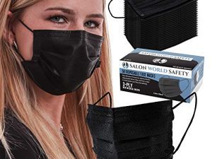 TCP Global Salon World Safety - Black Safety Face Masks Disposable 3-Ply PPE