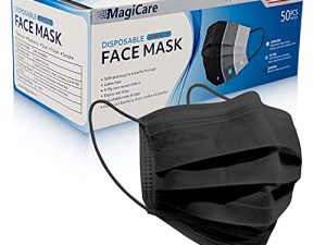 MagiCare Made in USA Masks - Black Face Masks Disposable - Premium 3 Ply Face Mask for Adults - Comfortable