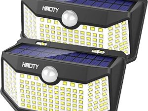HMCITY Solar Lights Outdoor 120 LED with Lights Reflector and 3 Lighting Modes