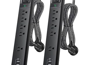 2 Pack Power Strip Surge Protector - 5 Widely Spaced Outlets 3 USB Charging Ports