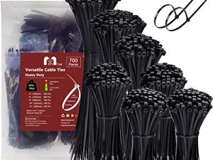 Zip Ties Assorted Sizes 700 Pack 4+6+8+10+12 Inch Cable Ties Heavy Duty 40lbs Plastic Wire Ties UV Resistant Zipties Black Small Zip Tie Wraps Assortment Cord Management for Home