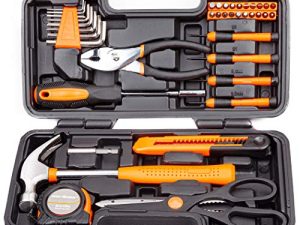 CARTMAN 39 Piece Tool Set General Household Hand Kit with Plastic Toolbox Storage Case Orange