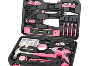 135 Piece Household Tool Kit Pink with Pivoting Dual-Angle 3.6 V Lithium-Ion Cordless Screwdriver - DT0773N1
