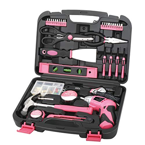 135 Piece Household Tool Kit Pink with Pivoting Dual-Angle 3.6 V Lithium-Ion Cordless Screwdriver - DT0773N1 135 Piece Household Tool Kit Pink with Pivoting Dual-Angle 3.6 V Lithium-Ion Cordless Screwdriver - DT0773N1