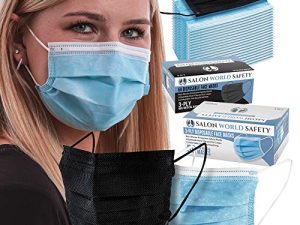 TCP Global Salon World Safety - Black and Blue Colored Face Masks Variety Pack (50ea Color = 100 Masks) Breathable Disposable 3-Ply Protective PPE with Nose Clip and Ear Loops