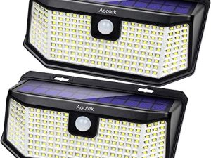 Solar lights outdoor 182 Leds 2500Lm Solar motion sensor lights Solar Panel 15.3 in2 and 3 modes(Security/ Permanent On all night/ Smart brightness control )with IP65 Waterproof with Wide Angle(2pack)