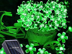 ITICdecor Solar Flower String Lights Green Lights Outdoor Waterproof 50 LED Fairy Light Decorations Garden Patio Fence Yard Spring (Green)